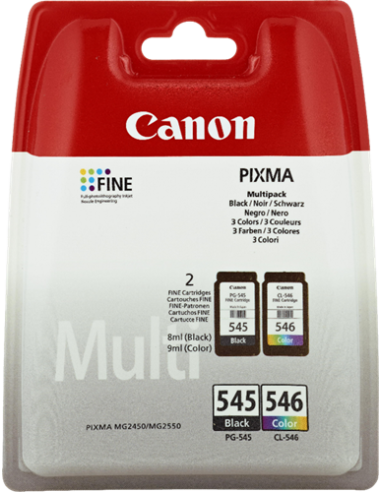 Cartuccia Originale Multipack Canon PG 545 CL 546 | 180pg (BK) (CMY) | PG-545 + CL-546