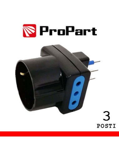 Adattatore 3 posti 10A/schuko spina10A nero PROPART