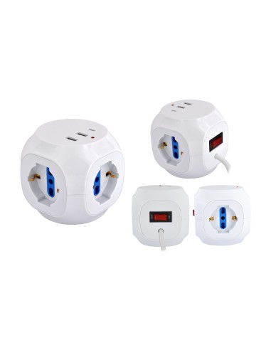 Multipresa Cubo da tavolo 3pos bip/schuko + 3USB + TypeC