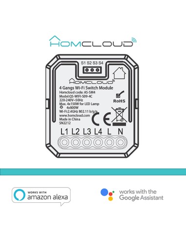 Modulo PuIsante/Interruttore 4CH Wi-Fi da incasso