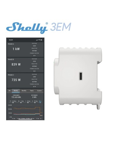 Shelly 3EM -Contatore energia LAN/Wi-Fi/BT+ 3 pinze amper.