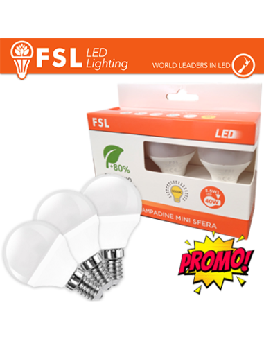 Lampada Mini Sfera E14: Confezione PROMO 3PACK - 6W 3000K