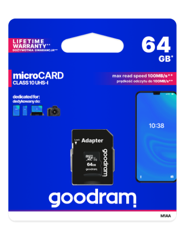 microSD GoodRAM 64GB class 10 UHS I + adpter, ret. blister GOODRAM