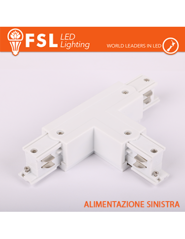 FSL Connettore Forma T sinistra per Binario Trifase - Colore BIANCO FSL