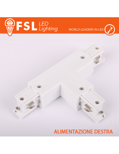 FSL Connettore Forma T destra per Binario Trifase - Colore BIANCO FSL